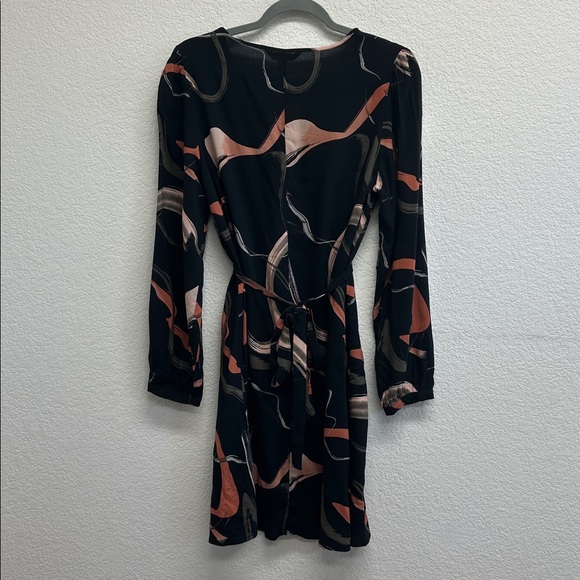 NWT Nine West Black Belted Shift Dress Pink Coral Swirl Pattern Long Sleeve - Picture 5 of 6